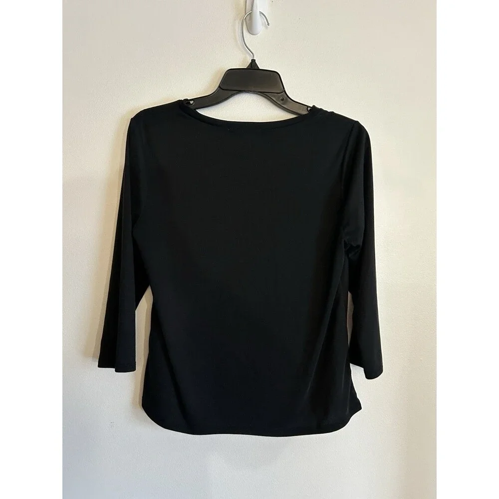 Green Envelope Top Black 3/4 Sleeve Slash Cut Out Size M - Picture 3 of 4